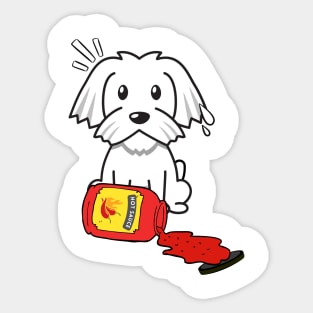Cute white dog Spills Hot Sauce Tabasco Sticker